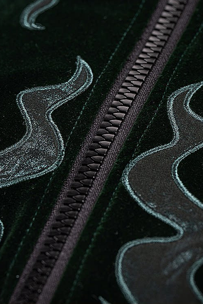 [Pre-order] Dark Green x Red Gothic Prince Velvet Flame 3D Chain Detail Ruffle Lolita Dress