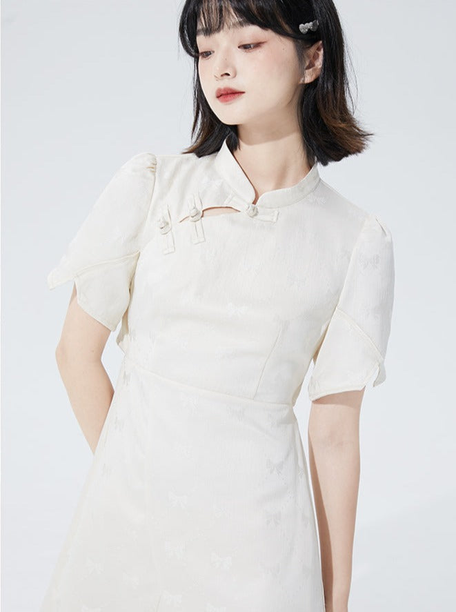 Asymmetric China Summer White Dress