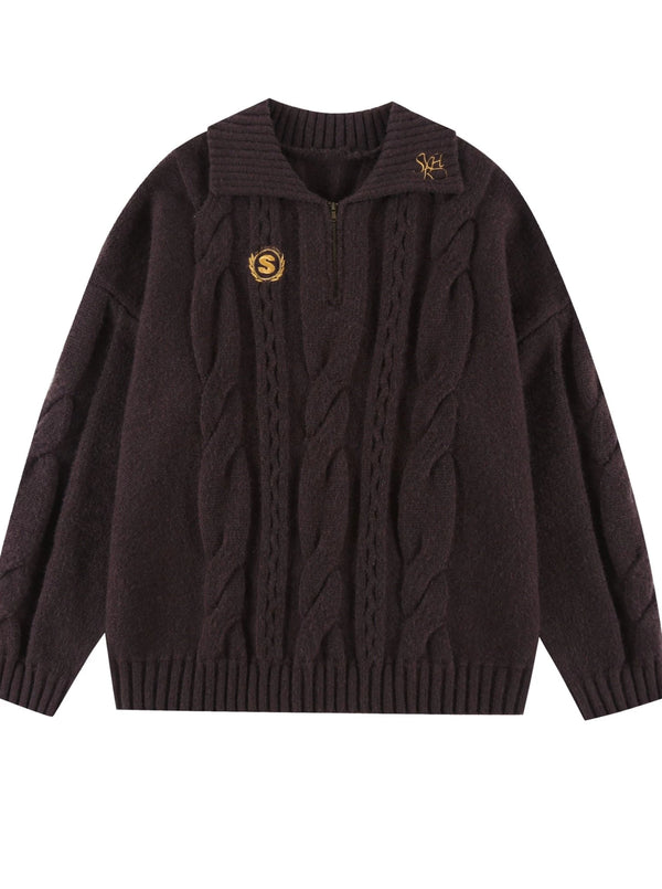 One-point design half-zip cable knit top
