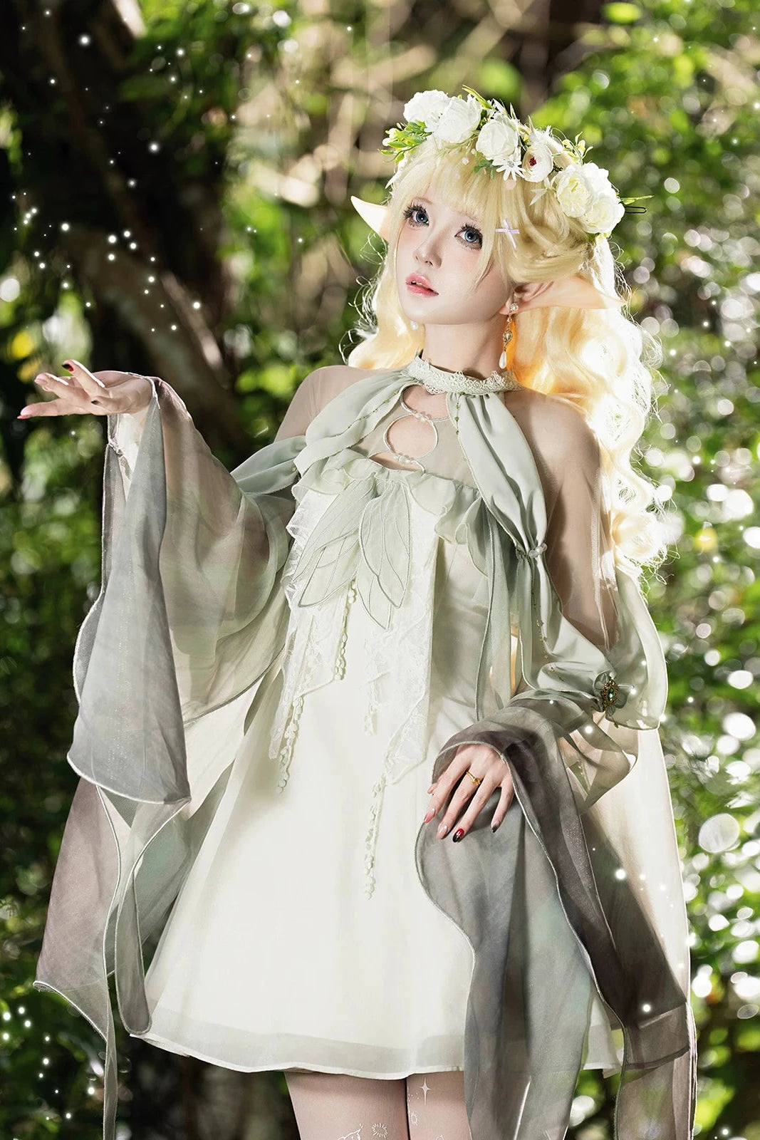 【10月15日予約締切】Forest Fairy Lolita Style Green & Beige Wing Sleeve Cape Dress