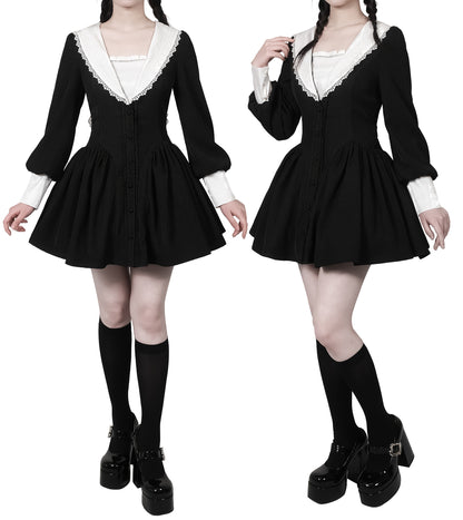 Alessa Dark Lace Bunny Ears Sailor Collar Dress