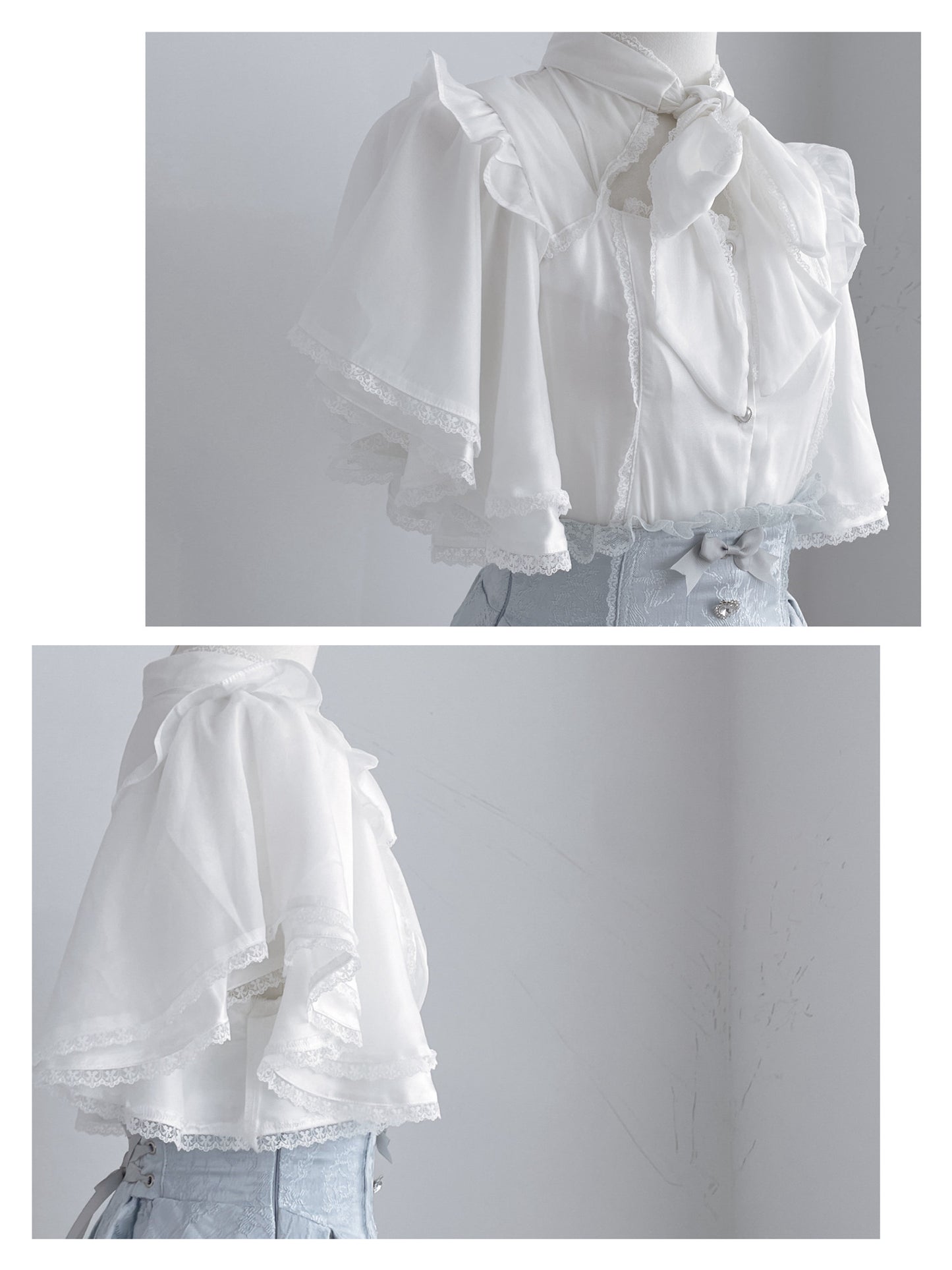 White Bird Lace-up Butterfly Sleeve Shirt