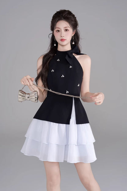 Sleeveless French Puff Dress