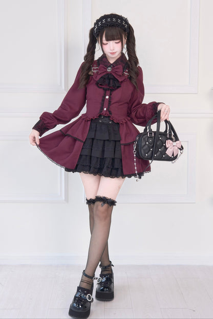 [Reservations] Lace Buckle Shoulder Long Tail Light Gothic Ribbon Shirt