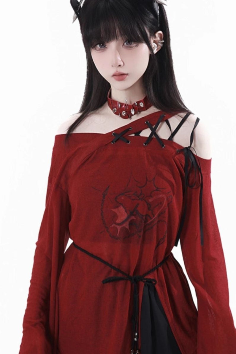 Splice mode red top + mode pants + rose belt