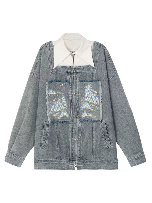 チャイナデタッチャブルカラーデニムジャケットスーツ