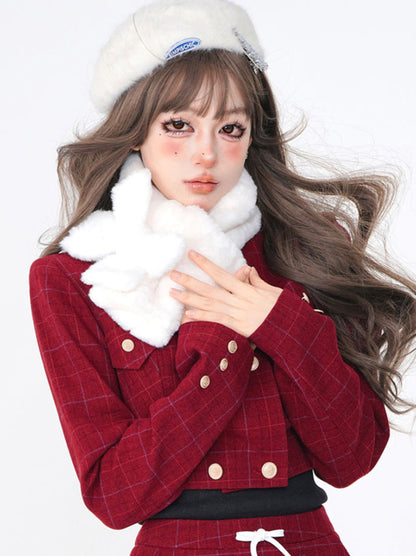 Red Check Fragrance Short Jacket + Skirt