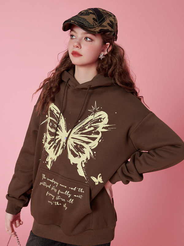 Butterfly Hooded Oversized Sweatshirt Hoodie
