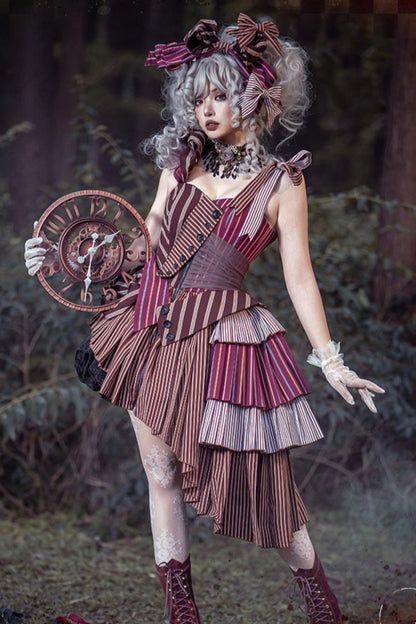 【予約商品】ストライプグリッドファンタジードレスセット＋アシメチュールスカート＋ベール