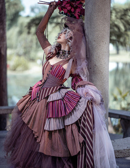 【予約商品】ストライプグリッドファンタジードレスセット＋アシメチュールスカート＋ベール