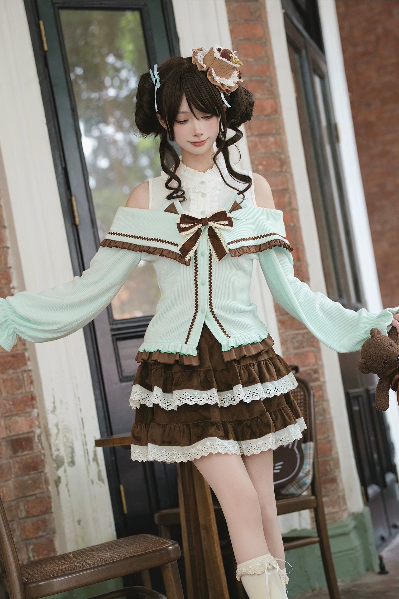 ワンショルダーニットセーター+スカート