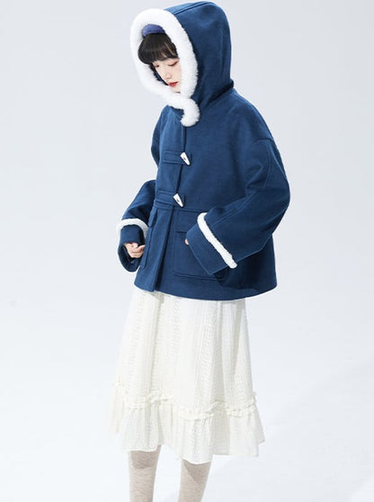 Boa Hooded Horn Button Wool Coat