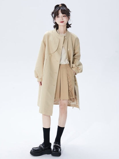 Khaki Stand Collar Windbreaker Coat