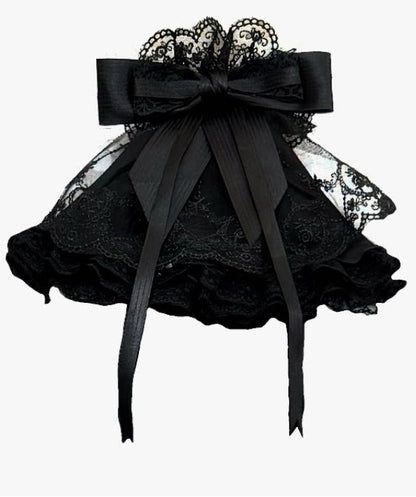 【10月13日予約締切】Gothic Lolita Black White Cathedral Series Accessories(Flat Hat, Crown Mini Hat, Sash, Back Ribbon Train, Waist Apron, Castle Flower Brooch, Brooch, Jabot)