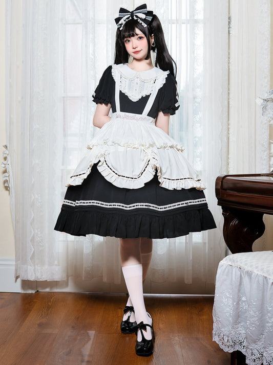 Kapok Girl Cupid's Arrow Black and White Lolita Maid Costume Original Dark Lolita Dress Detachable Strap