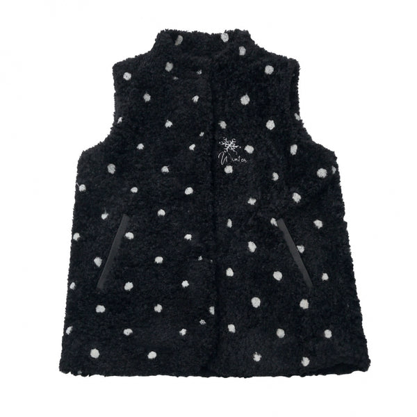 ポルカドットウィンターフリースジャケット+ベスト+トップス+スカートスカーフ