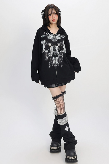 シャイニングガールフリースライトアジアンフード付きパーカー