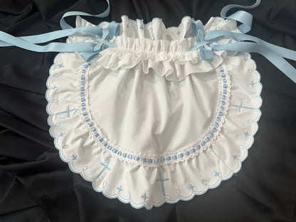 【10月4日予約締切】Four-color Gothic-style Sweet Lolita Cross Embroidery Ribbon Bonnet + Ruffle Scarf Headband