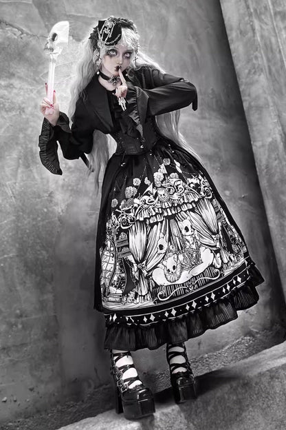 [Reservation product] Born Theater Horror Night Dark Gothic Halloween Shirt + Skirt Set