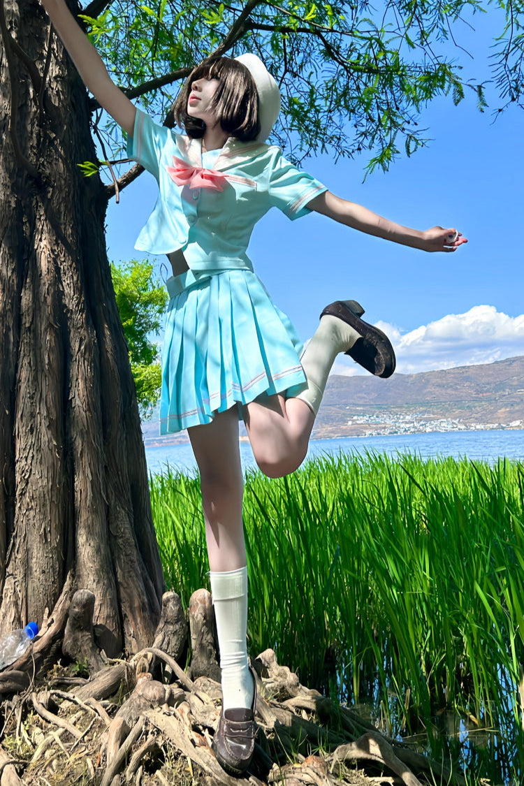 アニメガールライトブルーセーラー服+プリーツスカート