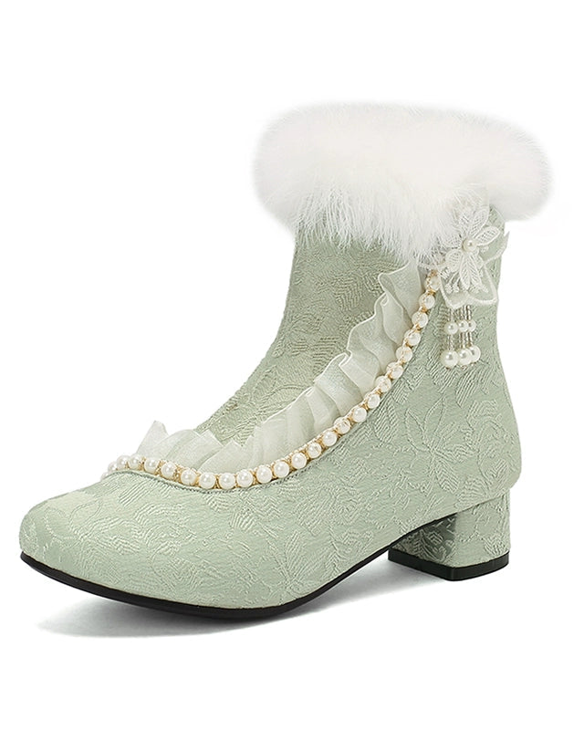 レースファーエレガントショートブーツ