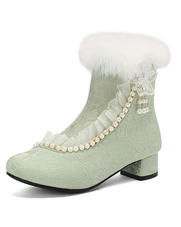 レースファーエレガントショートブーツ