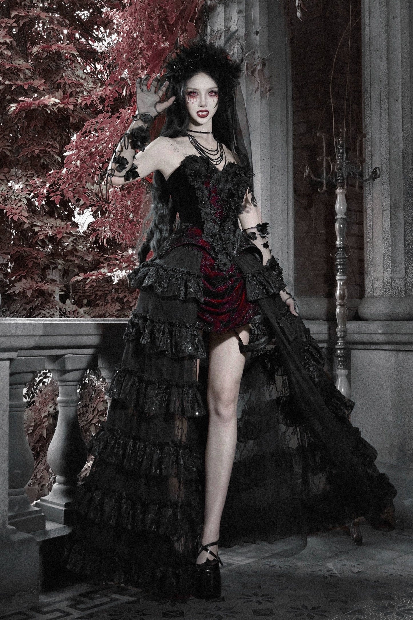 Dark Gothic Corset + Dark Flower Gloves