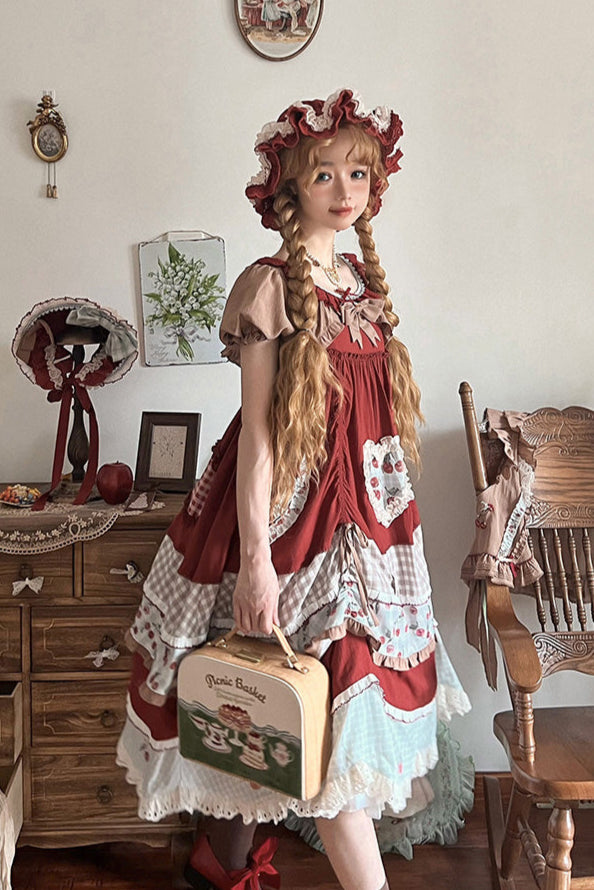 Retro Doll Cherry Check Lolita Dress