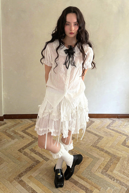 Camisa de algodón con mangas abullonadas de muñeca de cuento de hadas