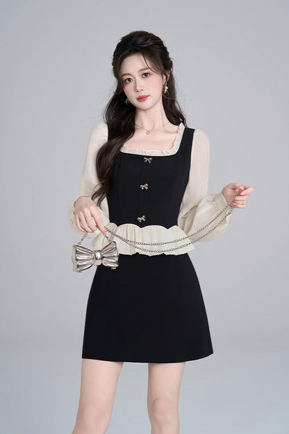 フレンチブラックスクエアネックドレス