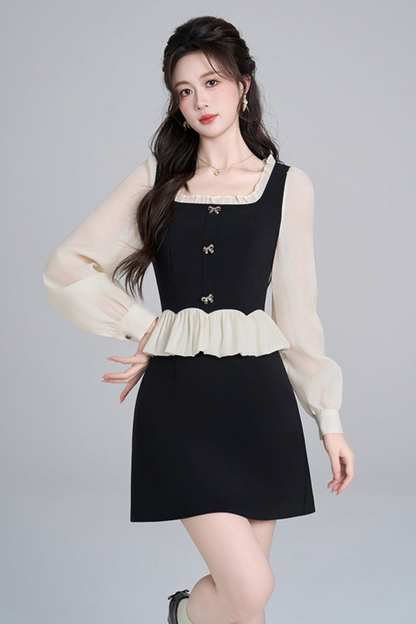 フレンチブラックスクエアネックドレス