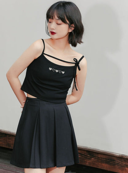 black strap big pleated skirt