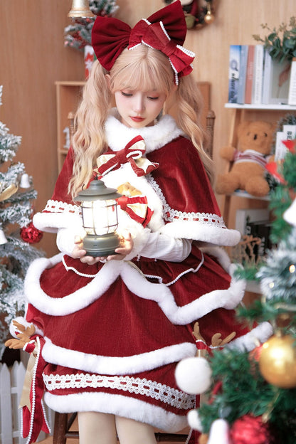 [Reservation product] Christmas Symphony Red Farie Cape Court + Dress + Inner