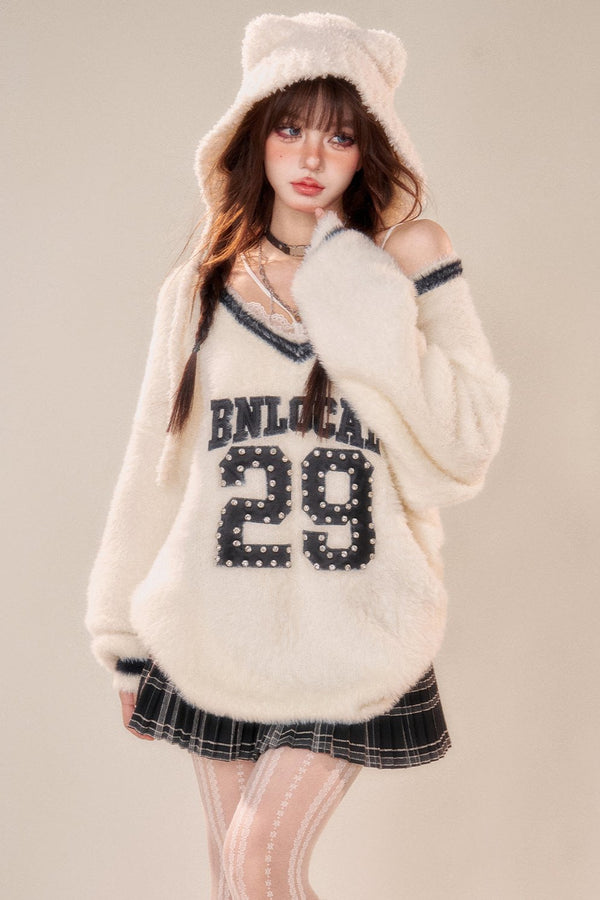 シーホースヘアオフショルダーVネックセーター