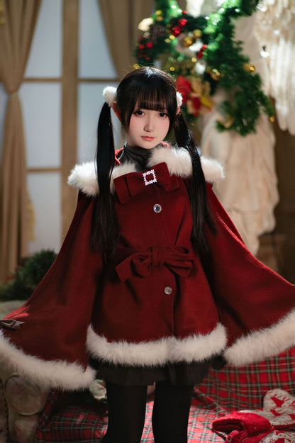 [Deadline for reservations: December 18] Bunny Ear Hoodie Fur Ribbon Cape Coat