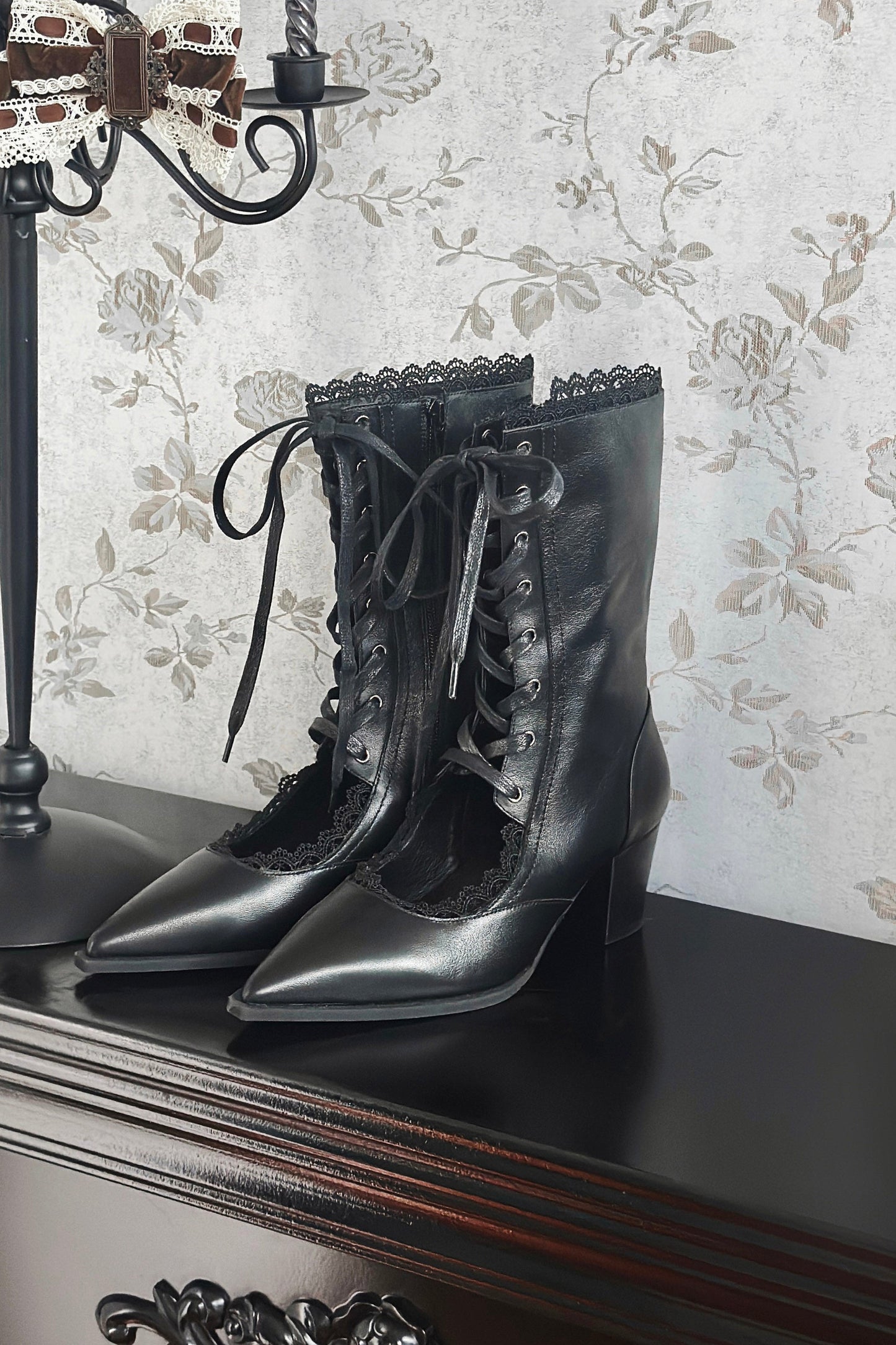 Gothic Pointed Toe Cut Out Boot Heels