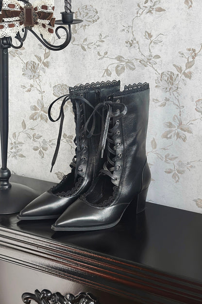 Gothic Pointed Toe Cut Out Boot Heels