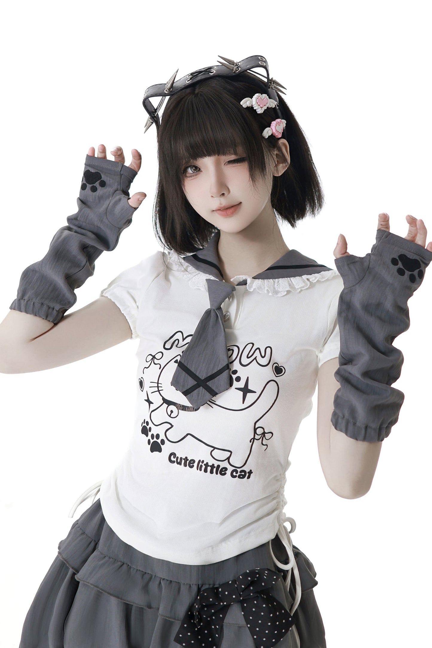 セーラーカラートップス＋バルーンスカート