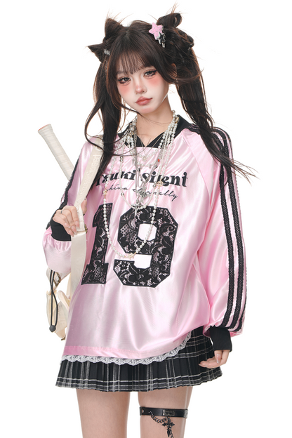 Loose Pink Contrast Raglan Sweatshirt
