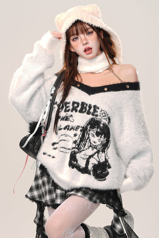 Neck loose knit sweater