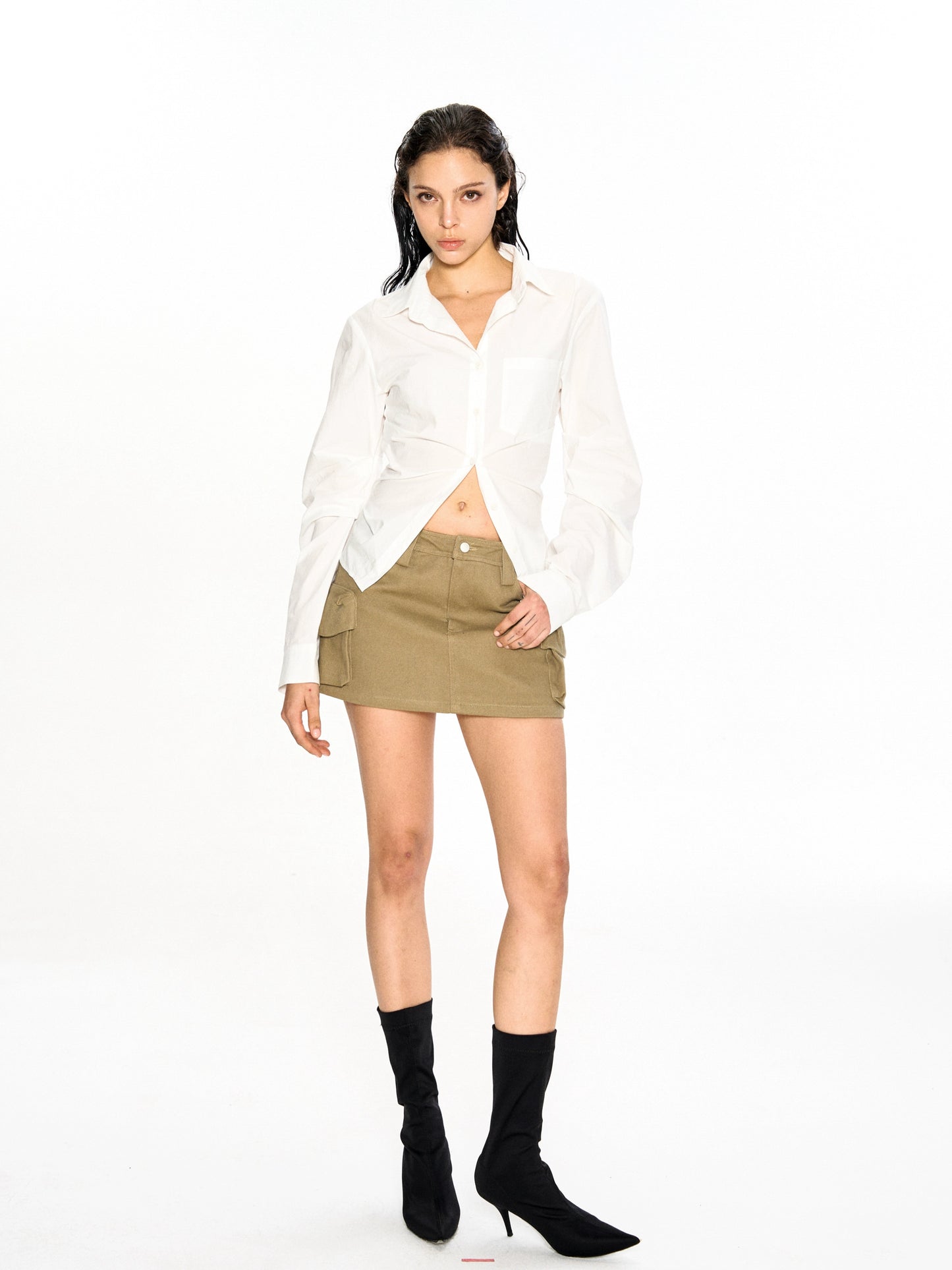 Camicia con risvolto plissettato slim Razor Spice