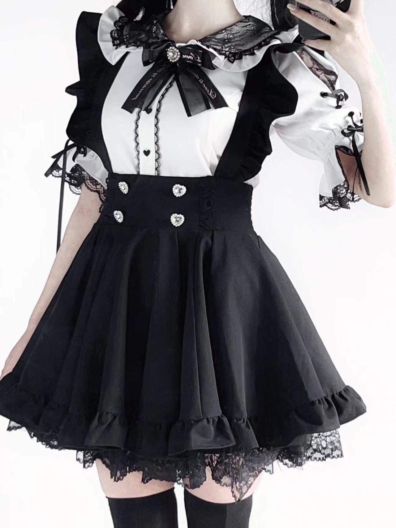 Dark Girly Frill Suspender Skirt