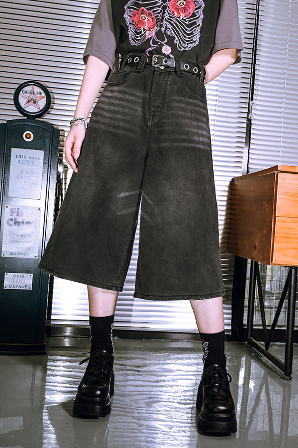 ブラックアッシュデニムハーフパンツ