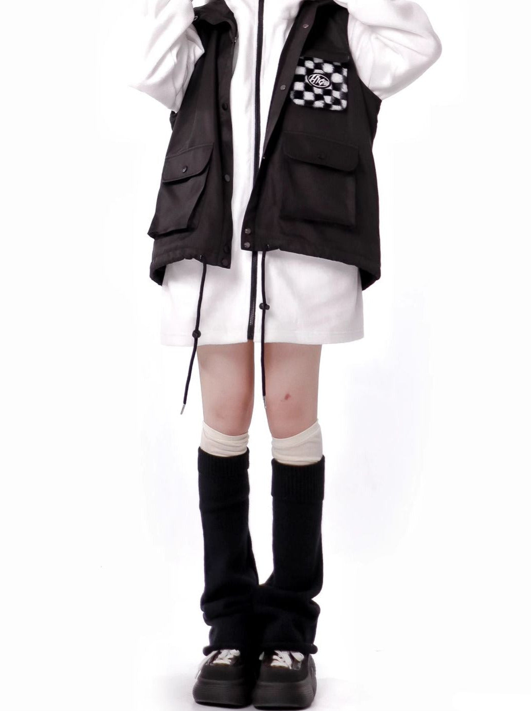 Dark Island Black White Coloured Block Fluffy Fleece Jacket Vest Pants Suit