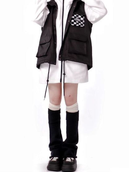 Dark Island Black White Coloured Block Fluffy Fleece Jacket Vest Pants Suit