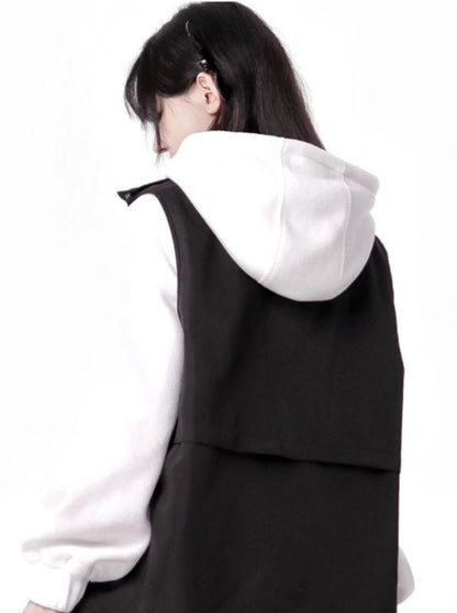 Dark Island Black White Coloured Block Fluffy Fleece Jacket Vest Pants Suit