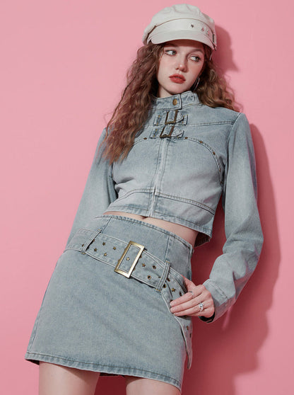 Retro denim jacket + skirt