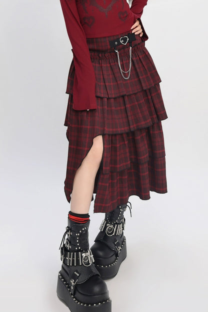 チェックティアードスリットスカート