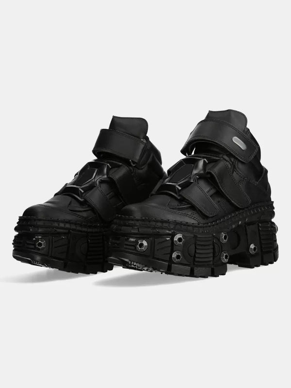 Dark Punk Style Retro Tank Sole Platform Leather Shoes