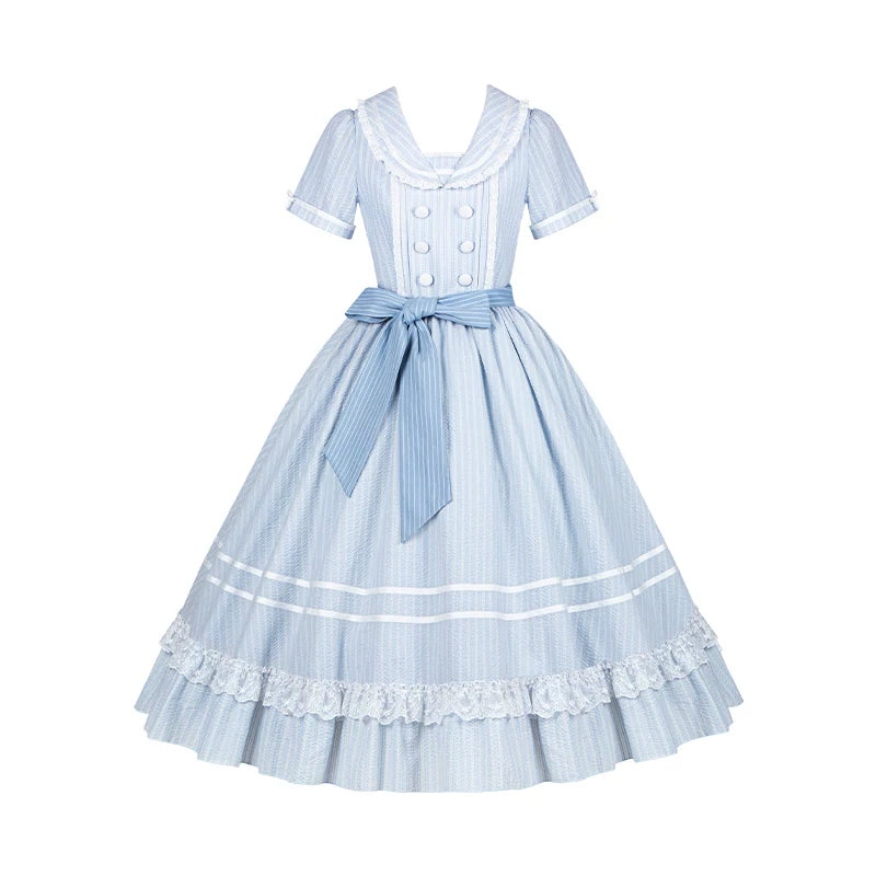Klassisches maritimes Dienstmädchen-Lolita-Kleid + Accessoires